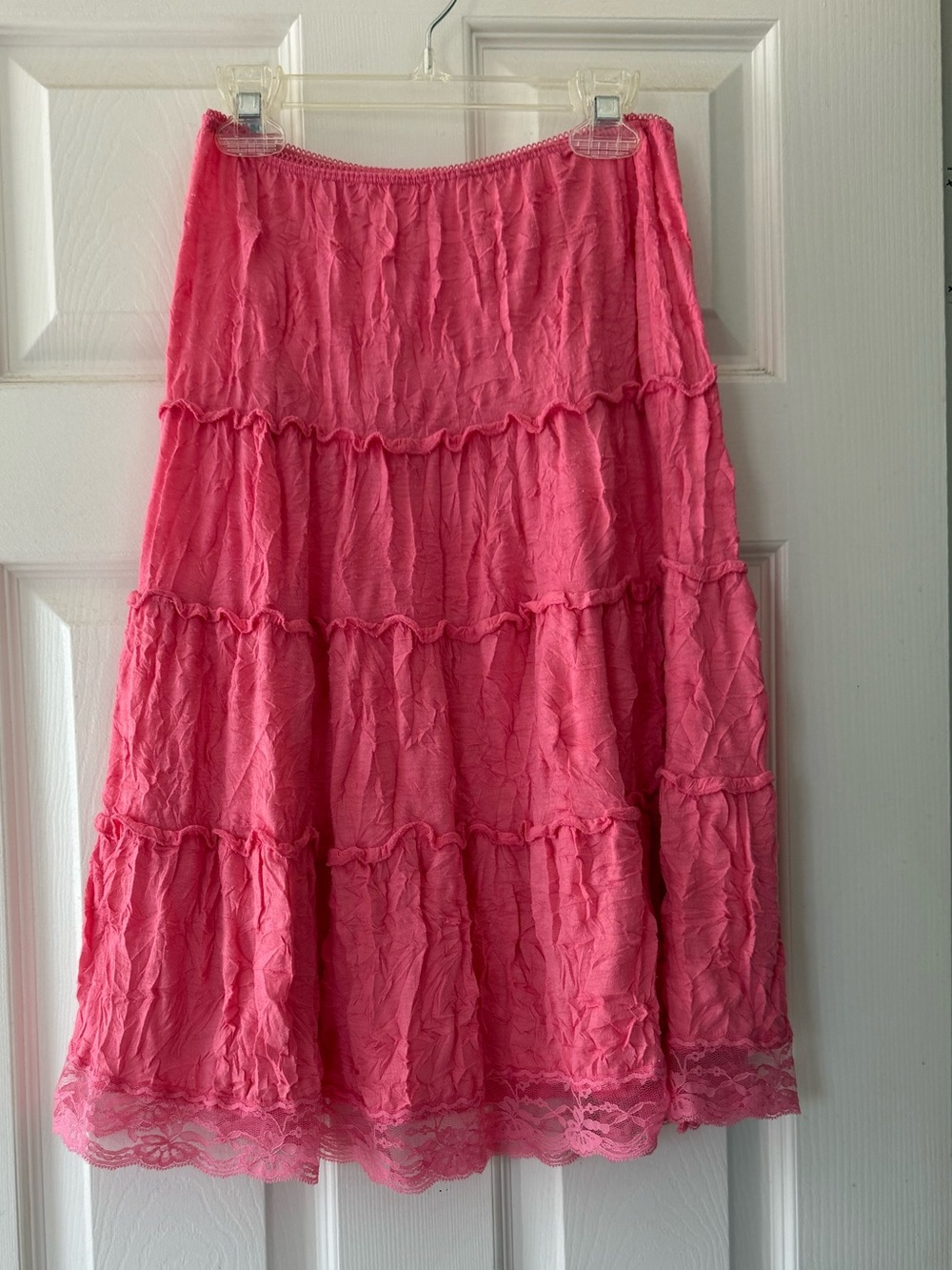 Xhilaration GIRLS Peach Crinkled Tiered Ruffle Lace Skirt Size M
